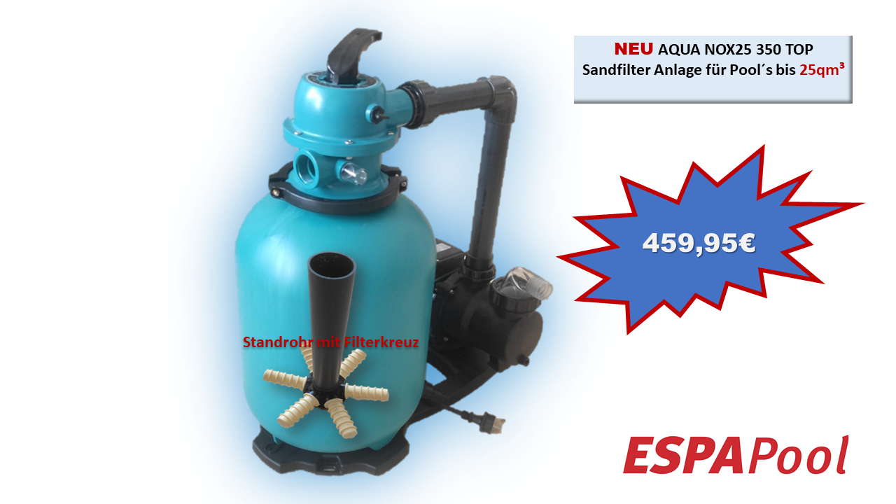 ESPA TOP 350 POOL Sandfilter Pumpen SET mit 6 Wegeventil NOX25 für Pools bis 25qm³