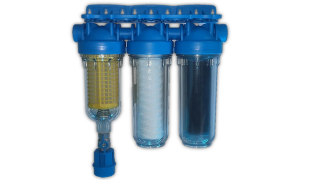 HYDRA-TRIO 3-stufiger Brunen Wasserfilter 1"  90 mcr Self-Cleaning Filter IN/OUT 1 Aktivkohle